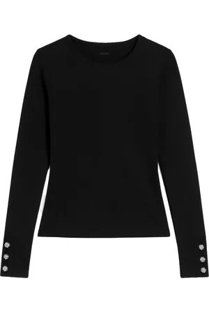 Guess Strik, Dame, Sort, M, Polyester, Sort Dekorativ Knappet T-shirt