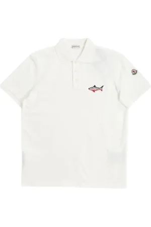 Moncler Top, Herre, Hvid, XL, Bomuld, Hvid bomuldspolo med hajlogo