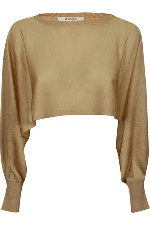 KANGRA CASHMERE Strik, Dame, Gul, M, Uld, Kort guld viskose top
