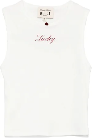 Frankies Bikinis Top, Dame, Hvid, S, Hvid Ærmeløs Slogan Print Top