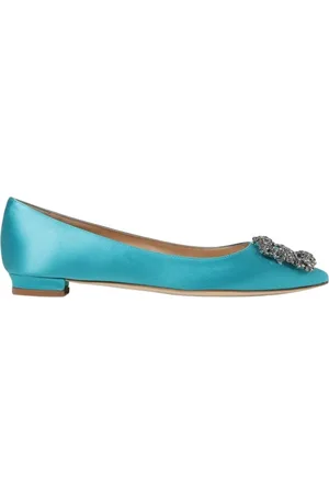 Manolo Blahnik Sko, Dame, Blå, 38 1/2 EU, Turkis Krystal Spænde Ballet Flats