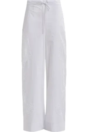 Essentiel Antwerp Bukser, Dame, Hvid, XS, Bomuld, Hvid Bomuld Broderede Straight Leg Bukser