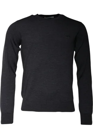 Dolce & Gabbana Strik, Herre, Grå, S, Uld, Mørkegrå Logo Crew Neck Sweater