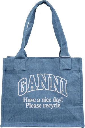 Ganni Taske, Dame, Blå, ONE SIZE, Bomuld, Bomuldshåndtaske med logodetaljer