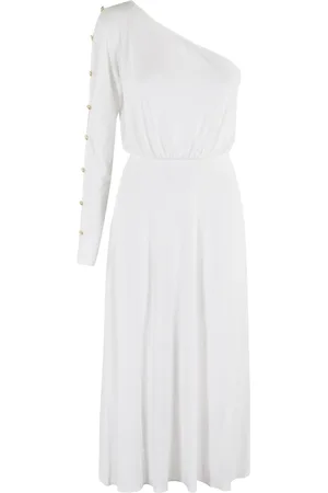 Elisabetta Franchi Kjole, Dame, Hvid, S, Uld, Ivory One-Shoulder Midi Kjole