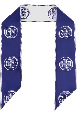 Tory Burch Tilbehør, Dame, Blå, ONE SIZE, Uld, Silketørklæde med logo