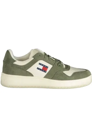 Tommy Hilfiger Sko, Herre, Grøn, 40 EU, Polyester, Grøn Polyester Sneaker med Kontrastdetaljer