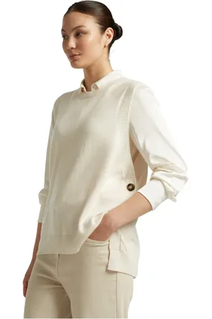 Elena Miro Strik, Dame, Hvid, XL, Uld, Uldvest med sideknapper