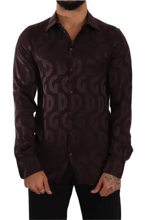 Dolce & Gabbana Skjorte, Herre, Rød, L, Logo Silkeskjorte med klassisk hals