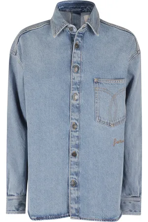 Fiorucci Bluser & Skjorter, Dame, Blå, XS, Denim, Broderet Denim Åben Ryg Skjorte