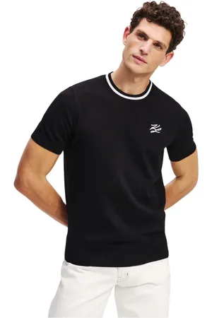 Karl Lagerfeld Top, Herre, Sort, L, Bomuld, Sweater med korte ærmer og kontrastdetaljer