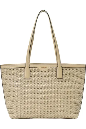 Twin-Set Taske, Dame, Gul, ONE SIZE, Polyester, Vævet shopper taske med nitter