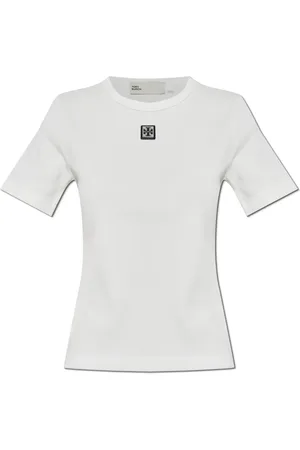 Tory Burch Top, Dame, Hvid, M, Bomuld, Ribstrikket top med logo patch