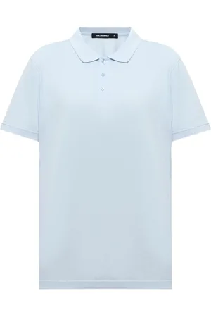 Karl Lagerfeld Top, Herre, Blå, M, Bomuld, Lysegrå blå polo skjorte med monogrammønster