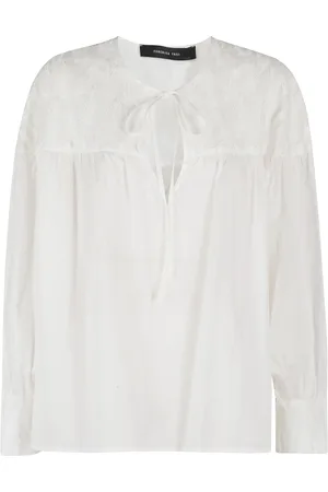 FEDERICA TOSI Bluser & Skjorter, Dame, Hvid, S, Bomuld, Hvid Bluse med Broderede Blade