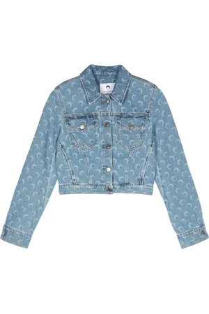 Marine Serre Jakke, Dame, Blå, S, Denim, Månejakke i denim