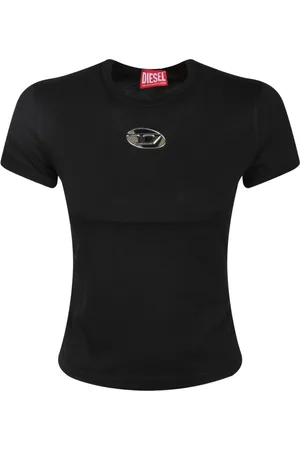 Diesel Top, Dame, Sort, M, Bomuld, Ikonisk Metal Detalje Bomuld T-Shirt