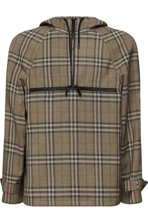 Burberry Jakke, Herre, Brun, M, Uld, Børste Zip Jakke med Snørehætte