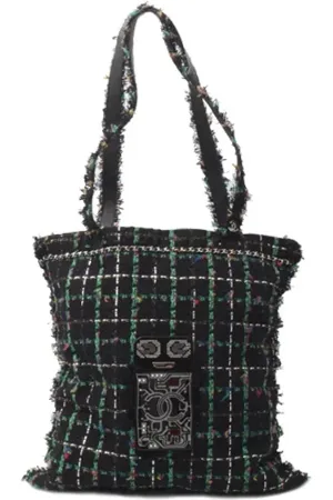 CHANEL Pre-owned, Dame, Sort, ONE SIZE, Tweed, Pre-owned Canvas totes