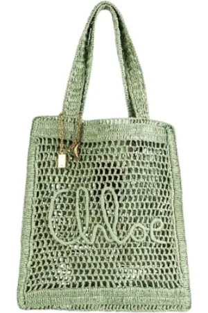 Chloé Taske, Dame, Grøn, ONE SIZE, Læder, Grøn Raffia Sommer Banan Tote Taske