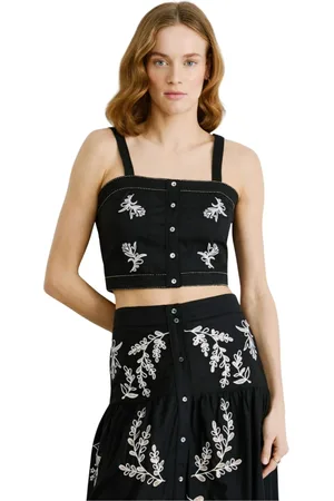 Pepe Jeans Top, Dame, Sort, S, Bomuld, Bomuld Poplin Broderet Top
