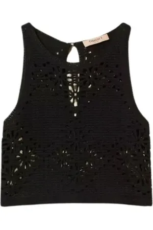 Twin-Set Strik, Dame, Sort, XS, Hæklet blomstertop