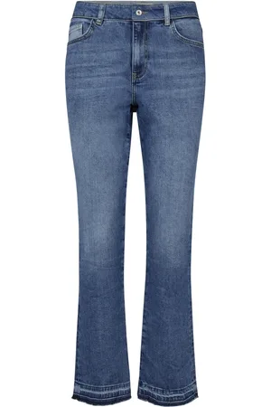 Mos Mosh Jeans, Dame, Blå, W31, Bomuld, Flared High-Waisted Jeans med Rå Kant