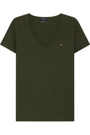 Eden Park Top, Dame, Grøn, L, Bomuld, V-hals Bomulds T-shirt - Grøn