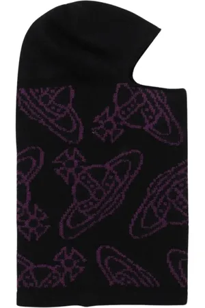 Vivienne Westwood Tilbehør, Herre, Sort, ONE SIZE, Uld, Sort Orb Mønster Balaclava Hat