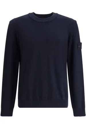 Stone Island Strik, Herre, Blå, 2XL, Bomuld, Monogram Patch Bomuldssweater