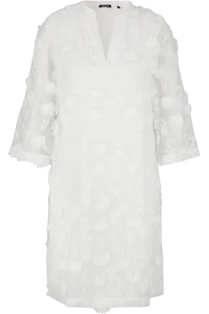 JOOP! Kjole, Dame, Hvid, XL, Uld, Blomstret broderet sommerkjole