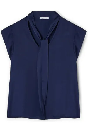 Motivi Bluser & Skjorter, Dame, Blå, 2XS, Satin, Satinbluse med sløjfe