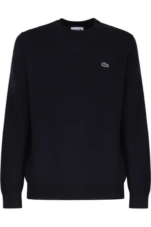 Lacoste Strik, Herre, Sort, XL, Uld, Sort Crew Neck Sweater med Logo