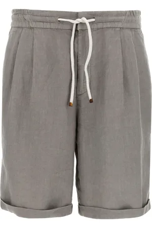 Brunello Cucinelli Shorts, Herre, Grå, L, Linned, Linned shorts med snøre og lommer