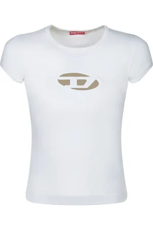 Diesel Top, Dame, Hvid, L, Bomuld, Hvid Bomuld Elliptisk Logo T-shirt