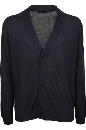 Daniele Fiesoli Strik, Herre, Blå, M, Bomuld, Blå Bomuld Linned Cardigan med Knapper