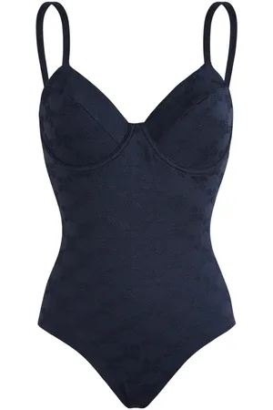 Vilebrequin Badetøj, Dame, Blå, XL, Skildpaddemonogram Jacquard badedragt med bøjle til kvinder