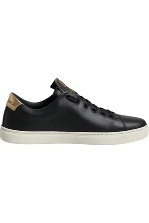 Dolce & Gabbana Sko, Dame, Sort, 35 EU, Uld, Sort Læder Lav-Top Sneakers med Guld Accent