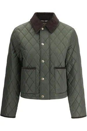 Burberry Jakke, Dame, Grøn, L, Uld, Quiltet jakke med corduroy krave