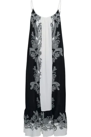Part Two Kjole, Dame, Sort, XL, Uld, Sort Paisley Kjole med Justerbare Stropper