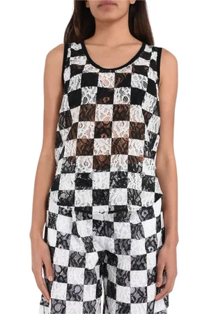 Pinko Top, Dame, Flerfarvet, M, Nylon, Blondeblomstret V-udskæring top