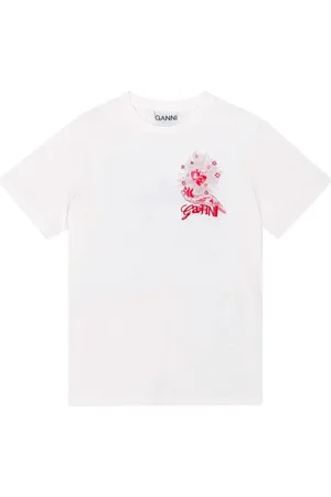 Ganni Top, Dame, Hvid, 2XS, Bomuld, Hvid Bomulds T-shirt med Logo Print