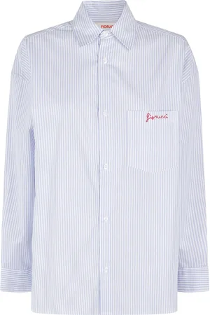 Fiorucci Bluser & Skjorter, Dame, Blå, XS, Bomuld, Stribet Broderet Lomme Skjorte