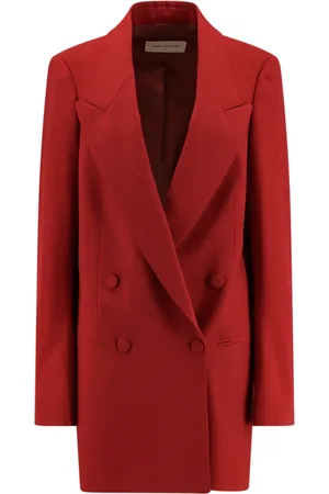 DRIES VAN NOTEN Jakke, Dame, Rød, XS, Uld, Rød Uld Dobbeltbrystet Frakke