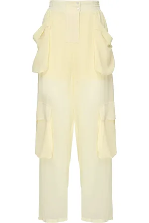 Pinko Bukser, Dame, Gul, S, Georgette Cargo Bukser Creme
