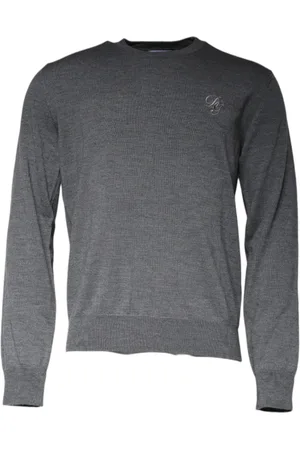 Dolce & Gabbana Strik, Herre, Grå, L, Uld, Mørk Grå Uld Crew Neck Sweater