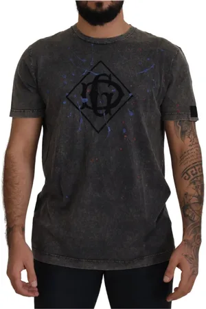 Dolce & Gabbana Top, Herre, Grå, 2XL, Bomuld, Grå Bomuld T-shirt med Misfarvet Logo