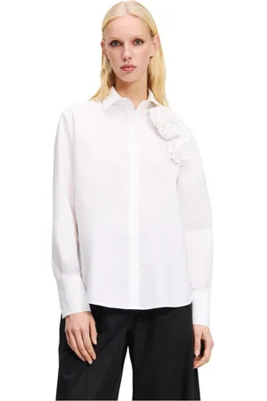Karl Lagerfeld Bluser & Skjorter, Dame, Hvid, L, Bomuld, bomuldst-shirt med blomsterdekoration