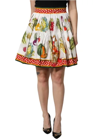 Dolce & Gabbana Nederdel, Dame, Flerfarvet, M, Bomuld, Multifarvet Trykt Højtaljet Mini Nederdel