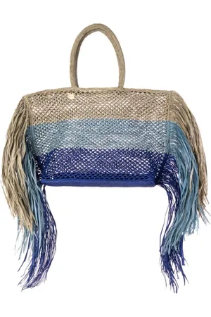 Maliparmi Taske, Dame, Flerfarvet, ONE SIZE, Blå Raffia Indkøbstaske med Frynser